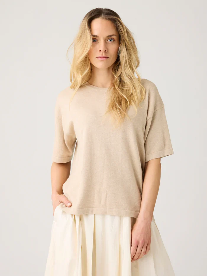 Strick T-Shirt Cashmere Knit Light Feather Grey