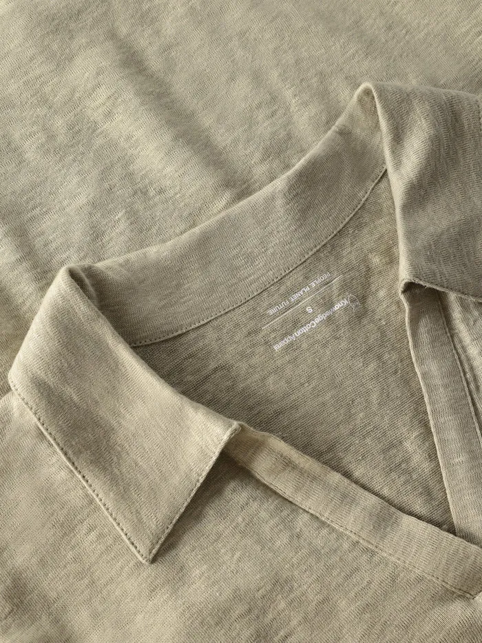 Poloshirt Linen Split Neck Twill