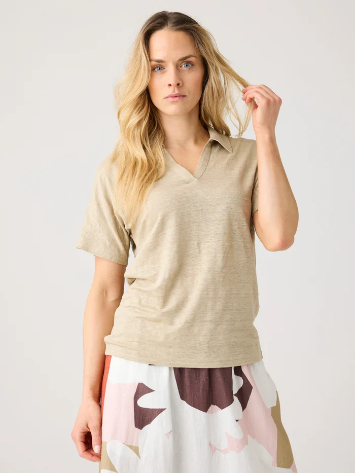 Poloshirt Linen Split Neck Twill