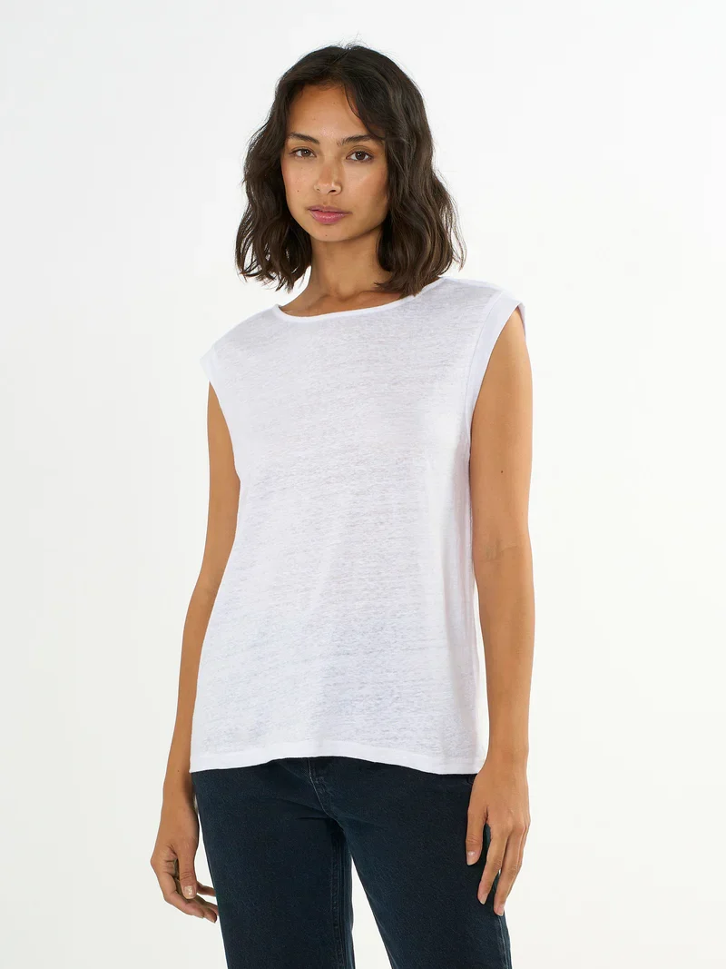 T-Shirt Linen Sleeveless Bright White