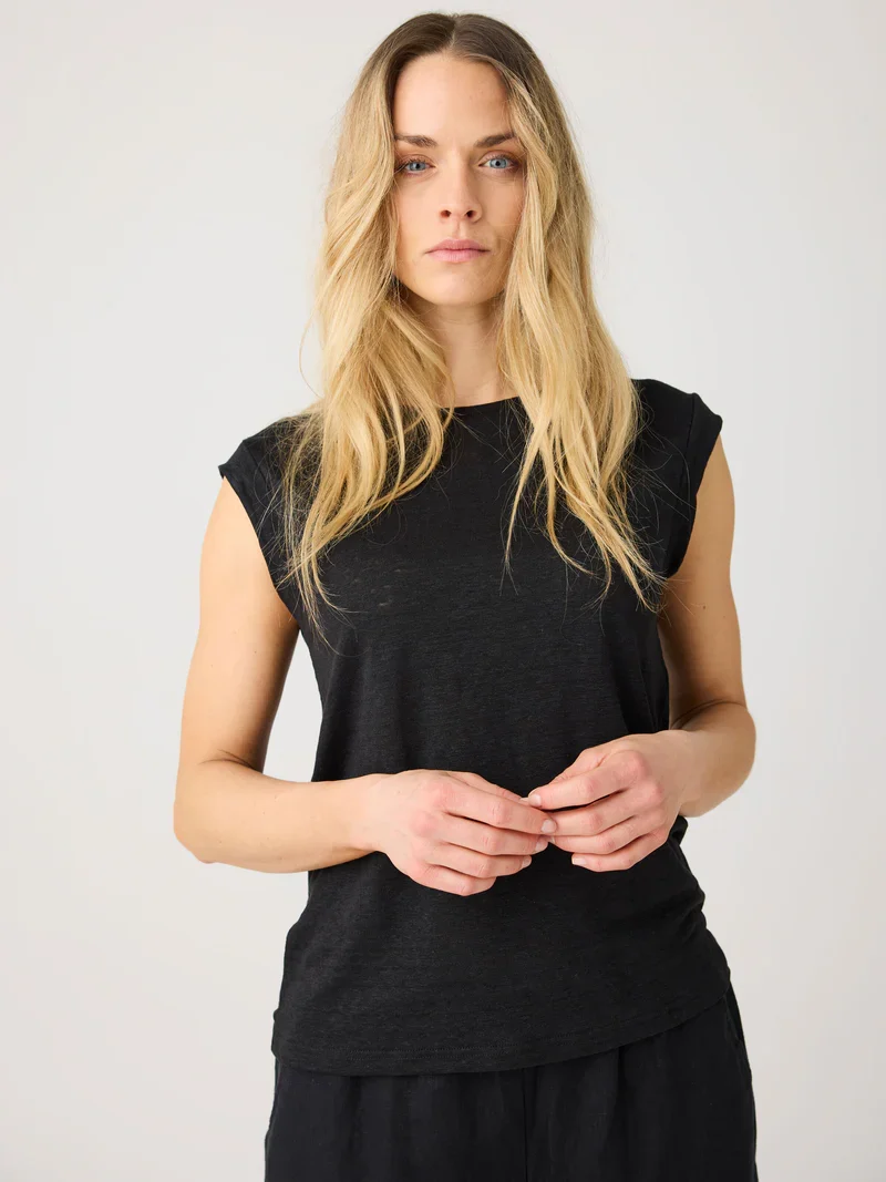 T-Shirt Linen Sleeveless Jet Black
