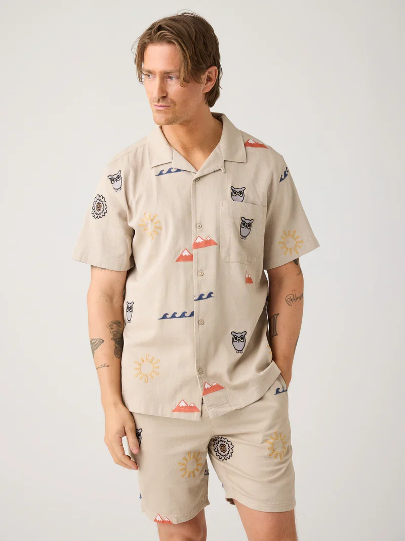 Hemd Relaxed Embroidery Short Sleeve Light Feather Grey