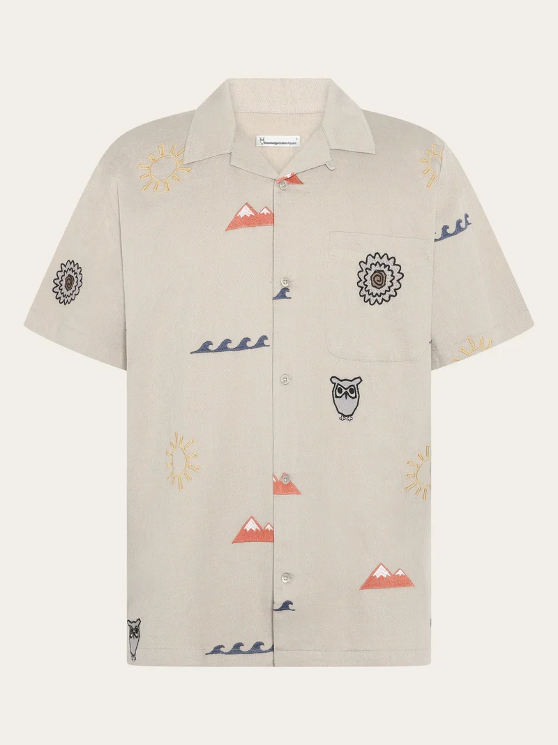 Hemd Relaxed Embroidery Short Sleeve Light Feather Grey