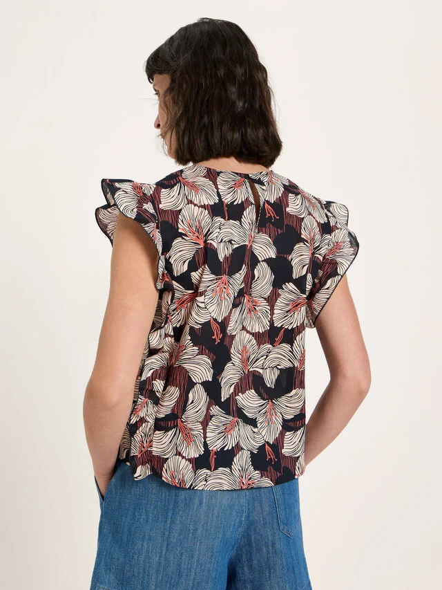 Blusenshirt mit Volant GOTS Print Bloom Onyx