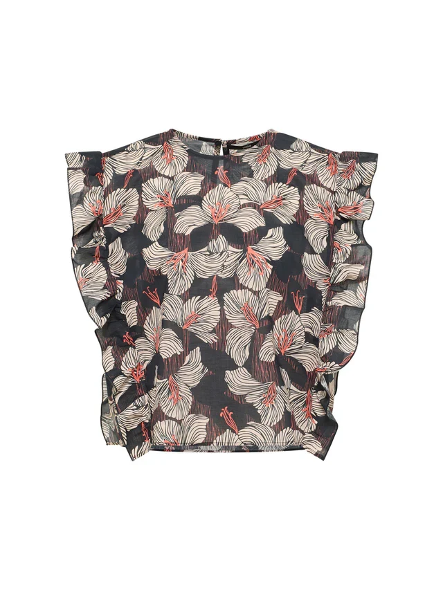 Blusenshirt mit Volant GOTS Print Bloom Onyx