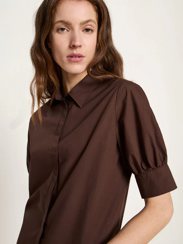 Bluse mit Puffärmeln GOTS Chocolate
