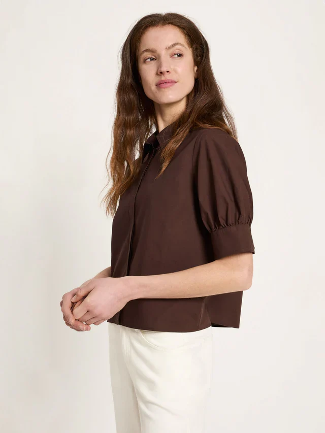 Bluse mit Puffärmeln GOTS Chocolate