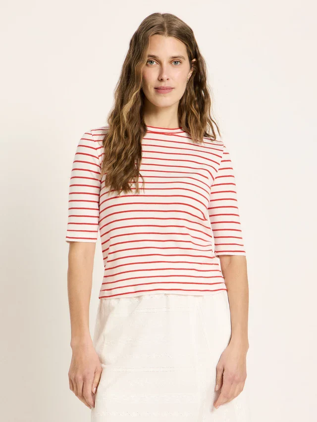 Halbarmshirt GOTS Creme/Lava Red