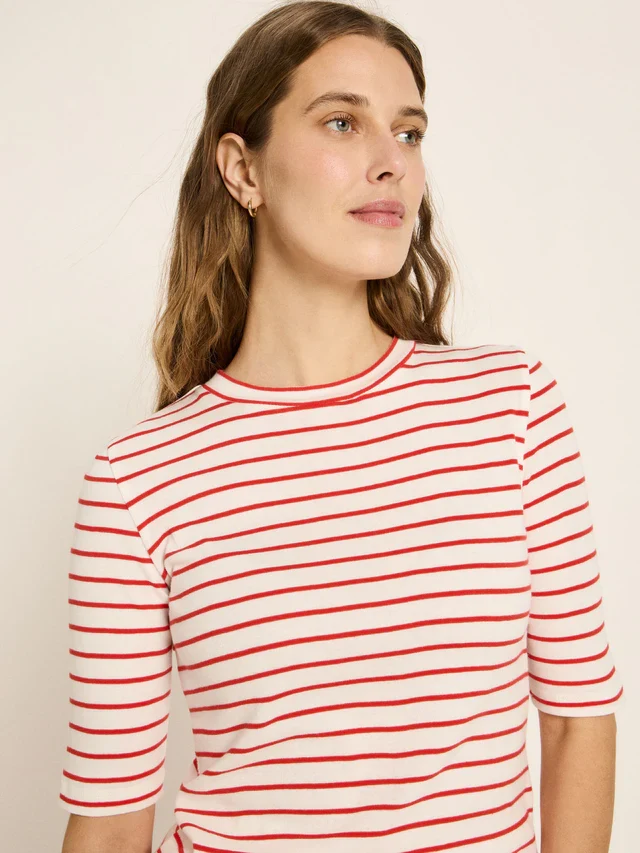 Halbarmshirt GOTS Creme/Lava Red
