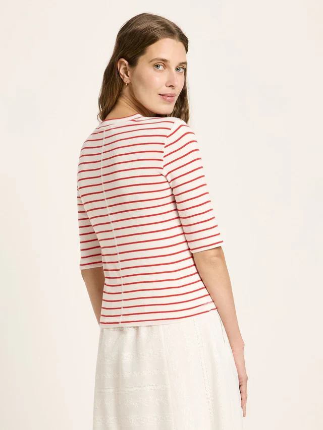 Halbarmshirt GOTS Creme/Lava Red