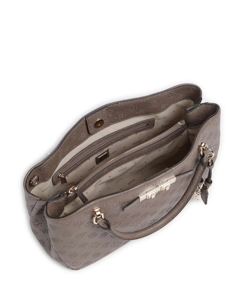 Guess Carmella Girlfriend Handtasche taupe logo