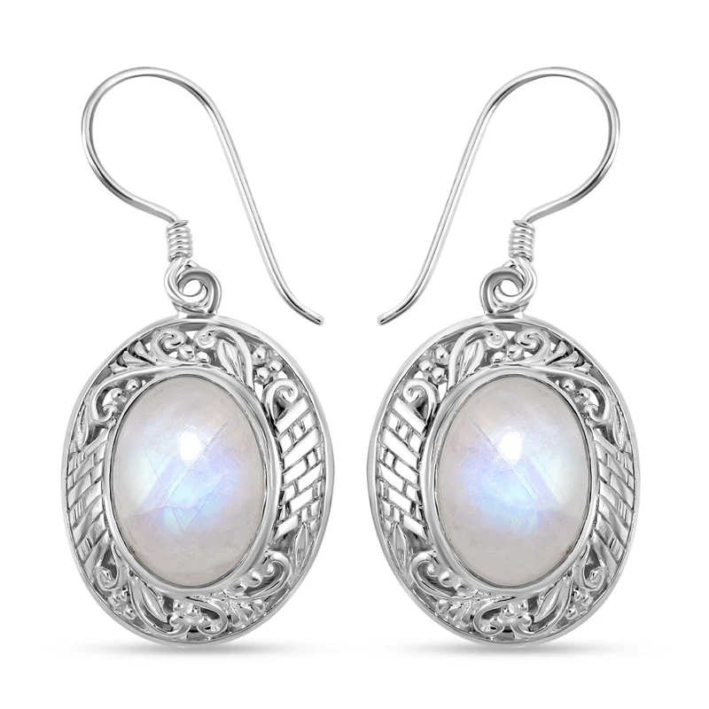 Royal Bali - Regenbogen Mondstein-Ohrringe, 925 Silber ca. 13,56 ct