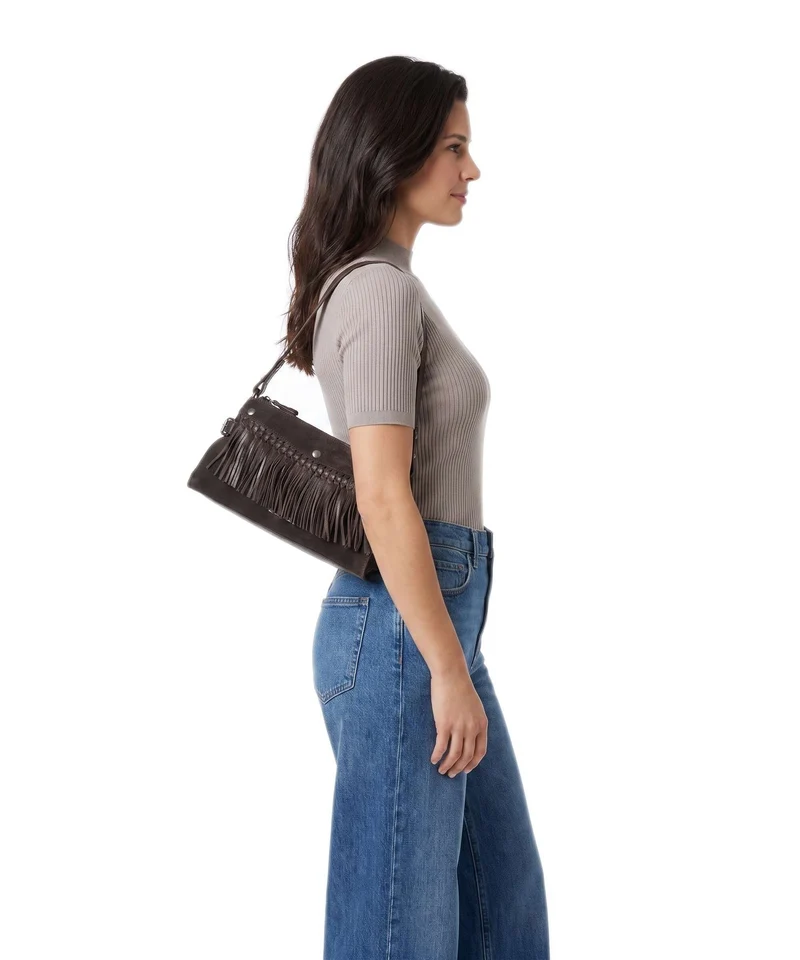Spikes & Sparrow Suede Mix Madelon Schultertasche dark brown