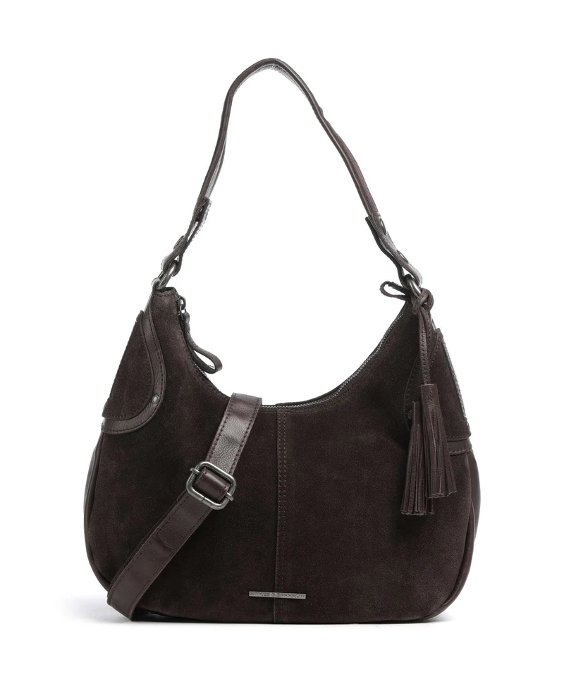 Spikes & Sparrow Suede Mix Anne-Lou Beuteltasche dark brown