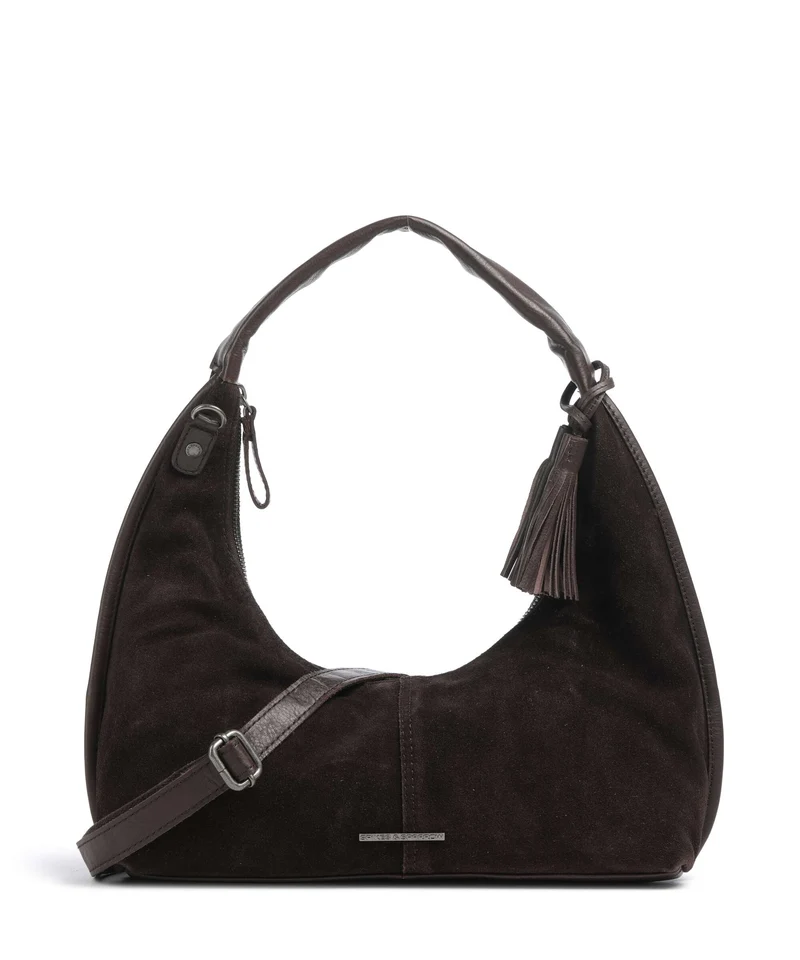 Spikes & Sparrow Suede Mix Gwyn Beuteltasche dark brown