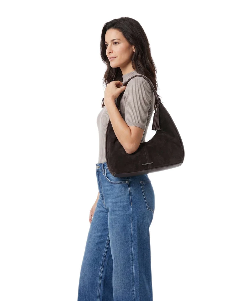 Spikes & Sparrow Suede Mix Gwyn Beuteltasche dark brown