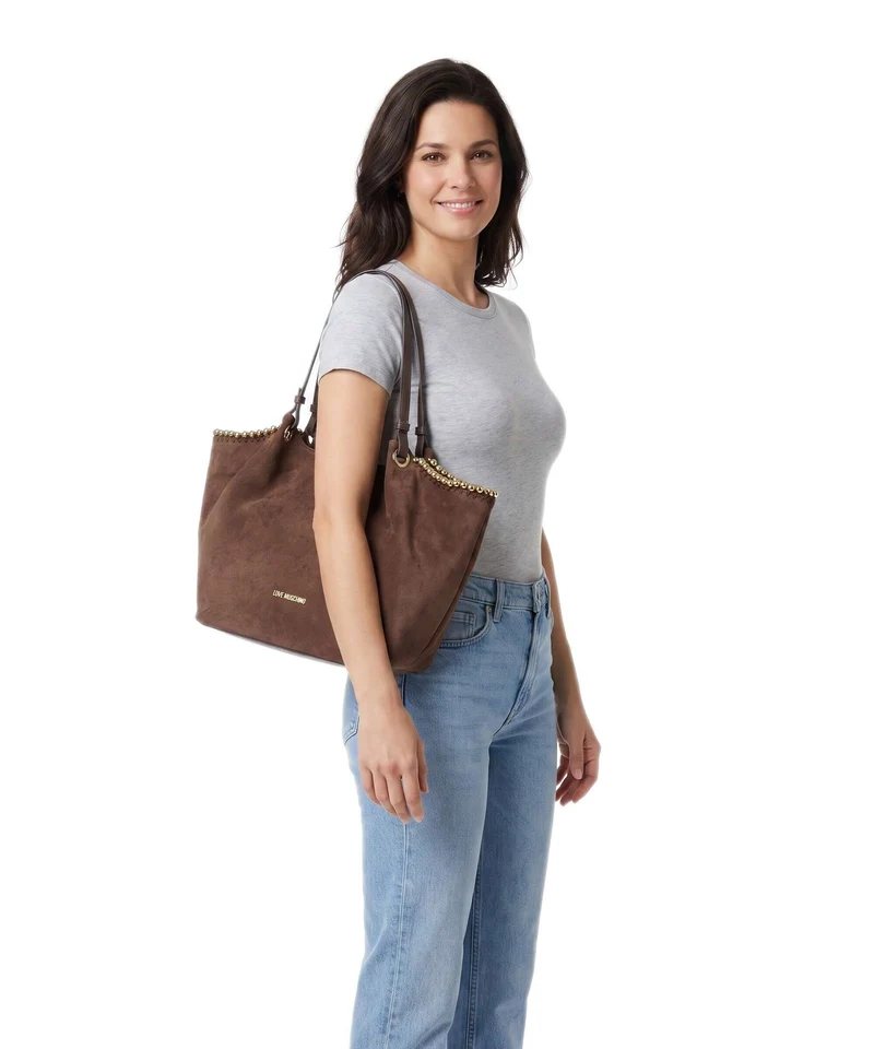 Love Moschino Gold Bead Shopper cioccolato