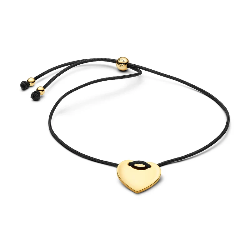 Pandora Moments Gold Plated Engravable Heart Black Cord Slider Bracelet 564420C01-2