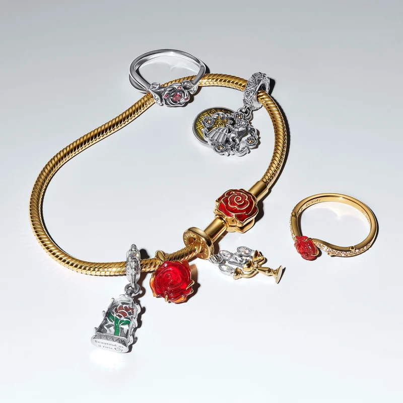 Pandora Collabs Gold Plated Disney Beauty and The Beast Rose 764018C01