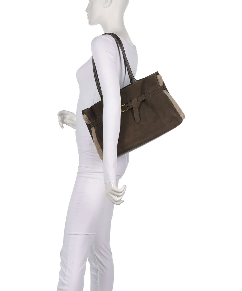 Coccinelle Sabine Soft Suede Shopper fango