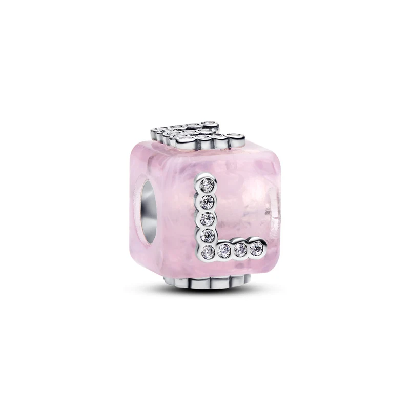 Pandora Moments 925 Sterling Silver Pink Murano Glass Love Cube Charm 794433C01
