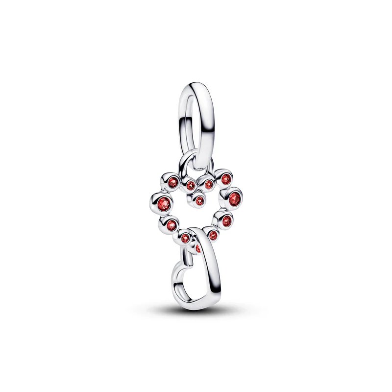 Pandora Moments 925 Sterling Silver Connected Hearts & Red Stones Pendant 794435C01