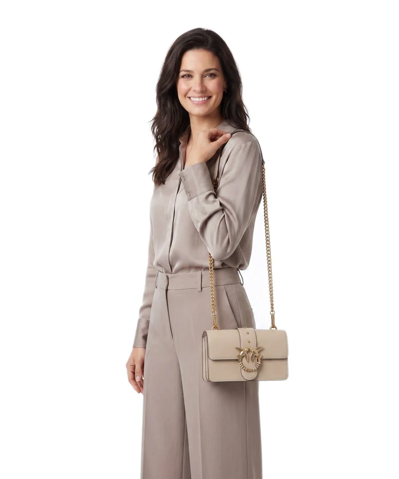 Pinko Love One Mini New Buckle Umhängetasche beige/grigio fumo/antique gold