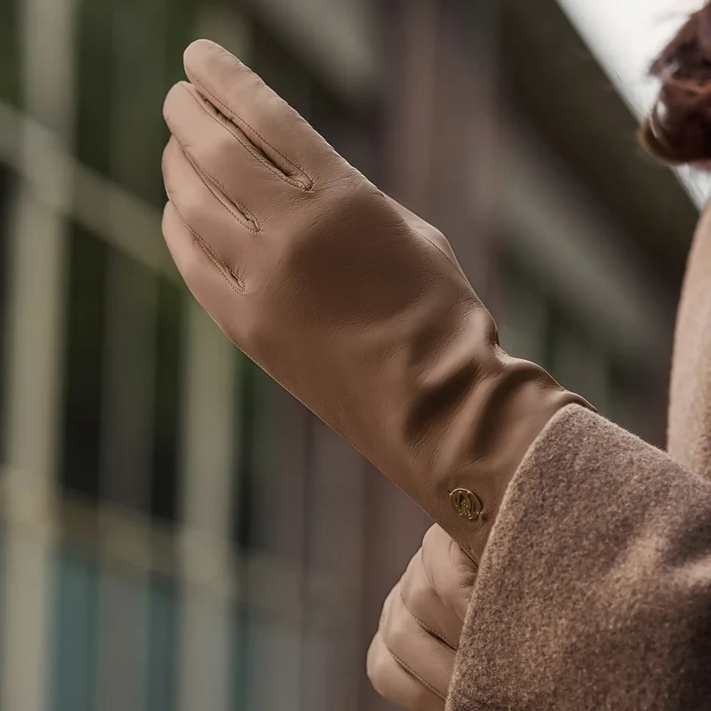 Isabel Bernard Honoré Eleanor Taupe Ziegenfell Leder Handschuhe IB67000-378-6.5