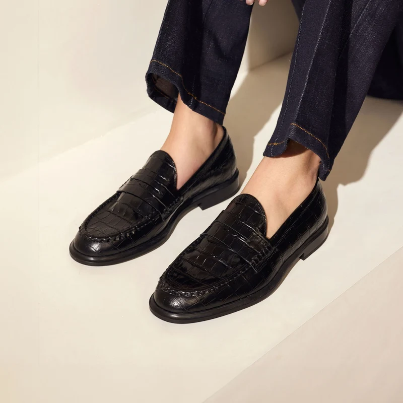 Isabel Bernard Vendôme Blandine Kroko Schwarz Kalbsleder Loafers IB51015-201-38