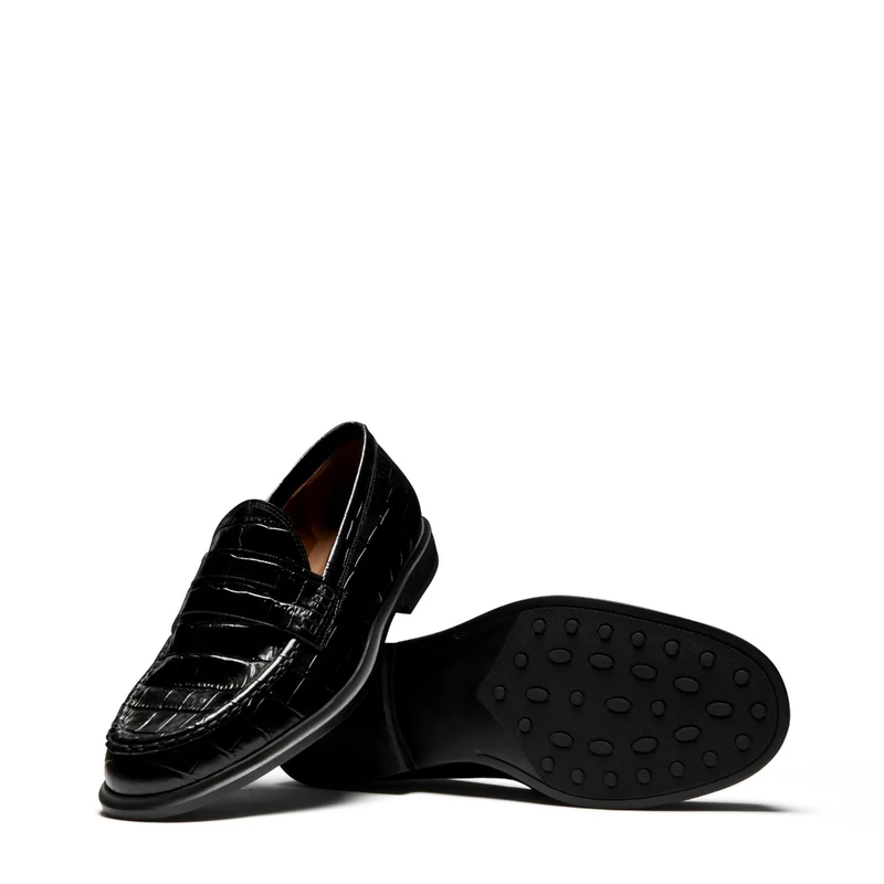 Isabel Bernard Vendôme Blandine Kroko Schwarz Kalbsleder Loafers IB51015-201-38