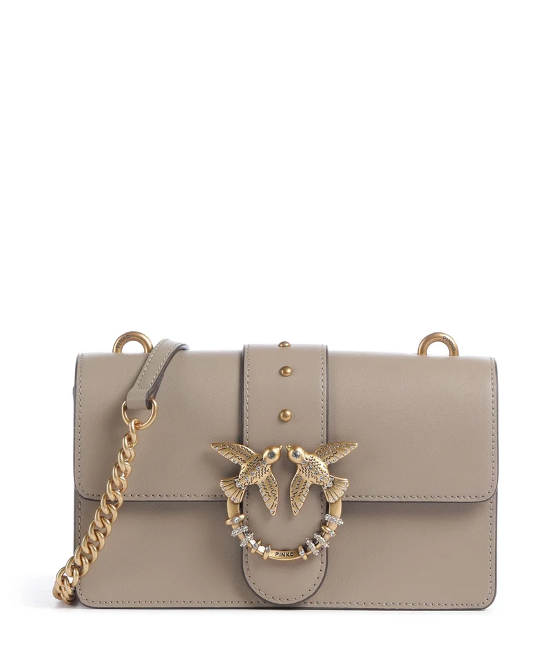 Pinko Love One Mini New Buckle Umhängetasche grigio talpa/antique gold