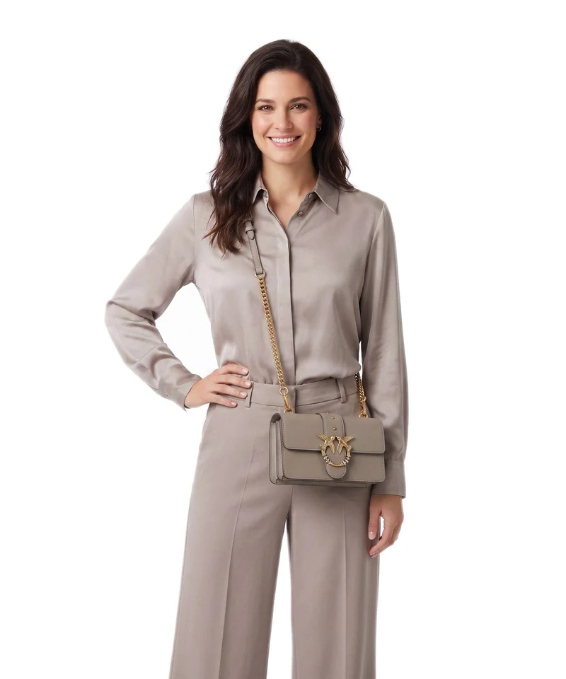 Pinko Love One Mini New Buckle Umhängetasche grigio talpa/antique gold