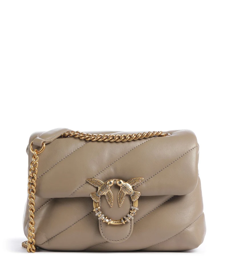 Pinko Love Puff Mini New Buckle Schultertasche grigio talpa/antique gold