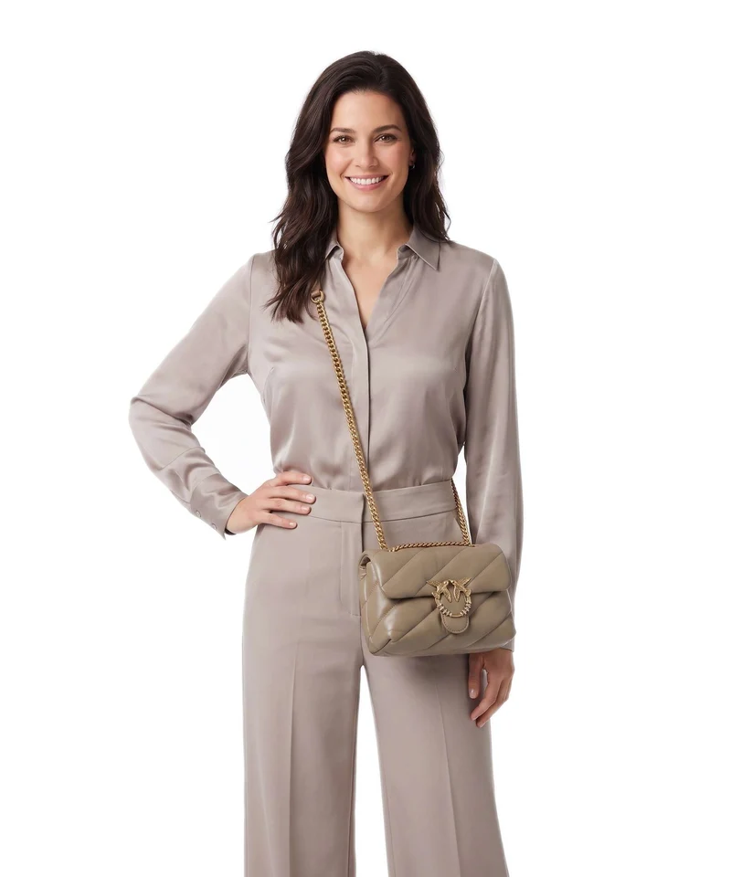 Pinko Love Puff Mini New Buckle Schultertasche grigio talpa/antique gold