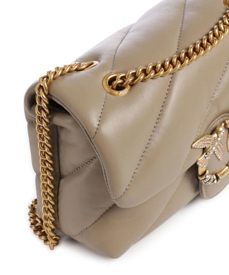 Pinko Love Puff Mini New Buckle Schultertasche grigio talpa/antique gold