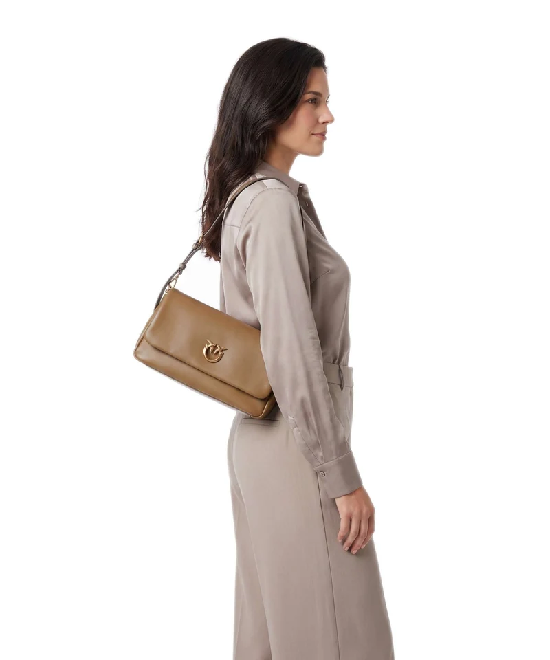 Pinko Click Soft Horizontal Schultertasche grigio talpa/antique gold
