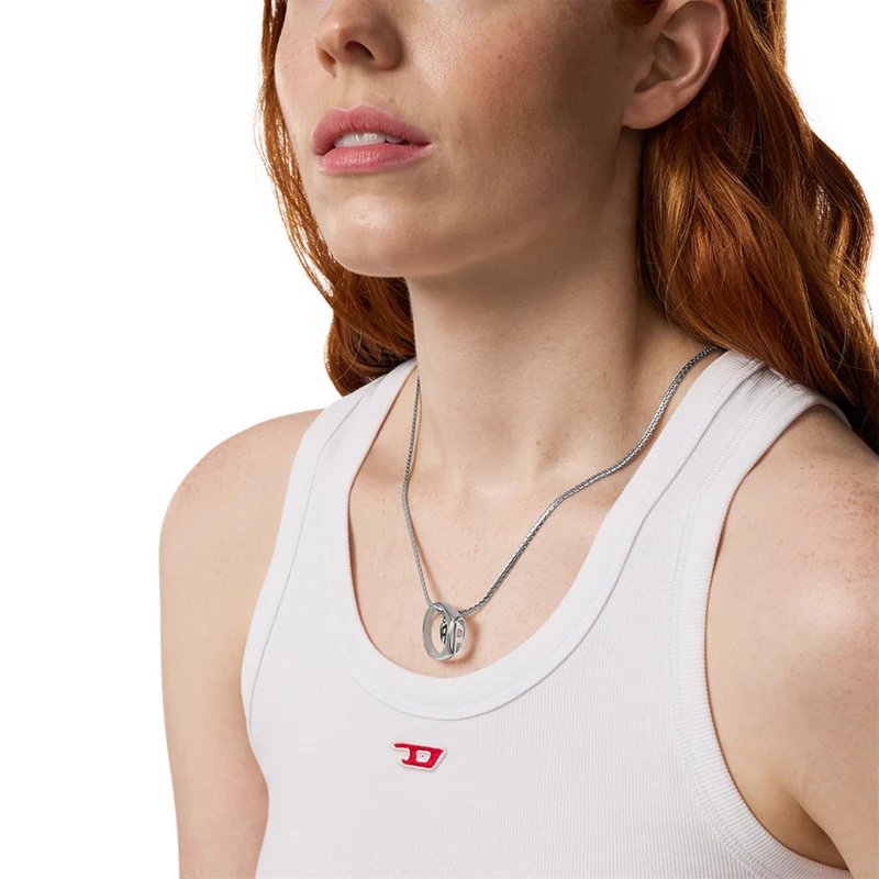 Diesel Oval D Logo Stainless Steel Necklace DX1644040