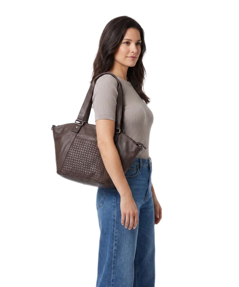 Spikes & Sparrow Woven Patty Shopper dark brown