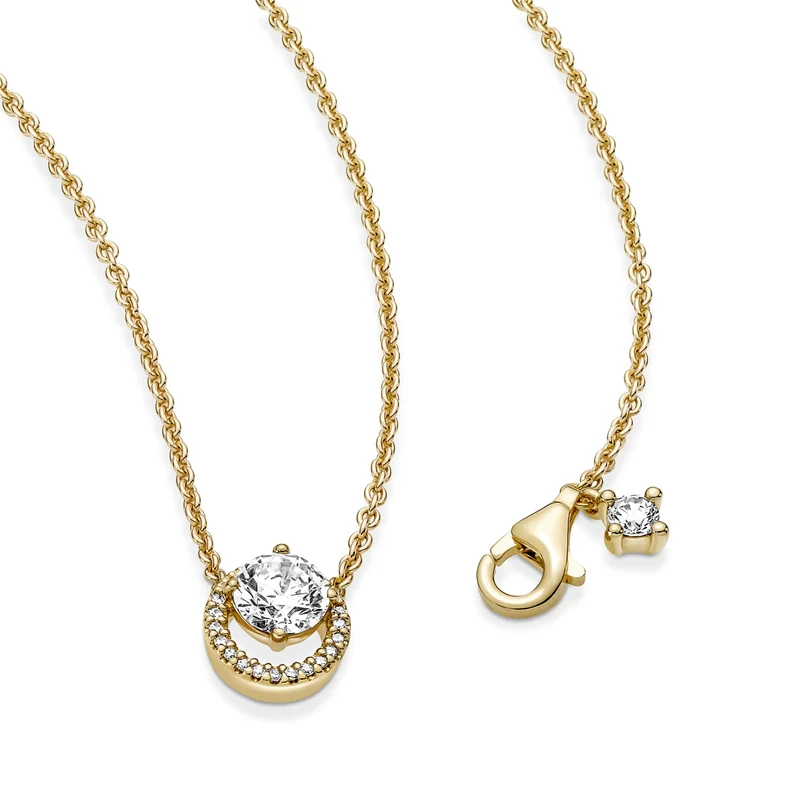 Pandora Timeless Goldfarbene Sparkling Round Halo Kette mit 585er Golden Plattierung 361174C01-45 (Länge: 45.00 cm)