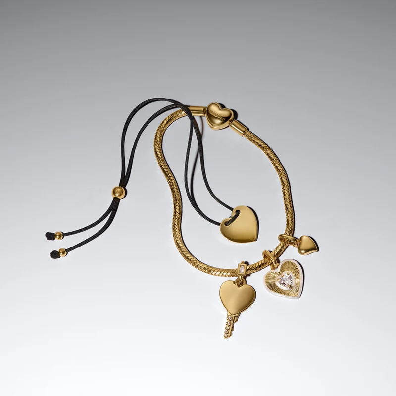 Pandora Moments Gold Plated Engravable Heart Key Shaped Pendant 364353C01