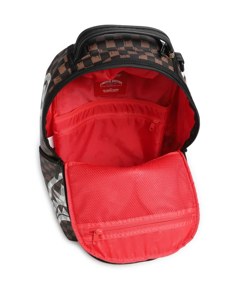 Sprayground Brown And Cream Drip Check Shark Rucksack brown