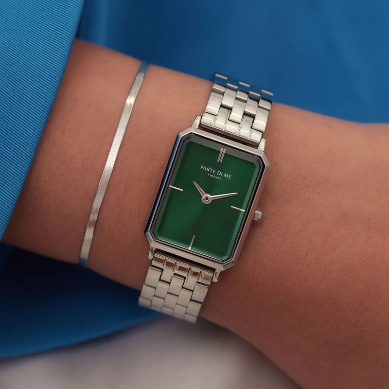 Parte Di Me Orologio Rechthoekig DamenUhr Silberlfarbene und Groen PDM09005