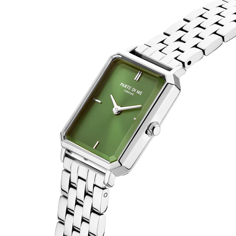 Parte Di Me Orologio Rechthoekig DamenUhr Silberlfarbene und Groen PDM09005
