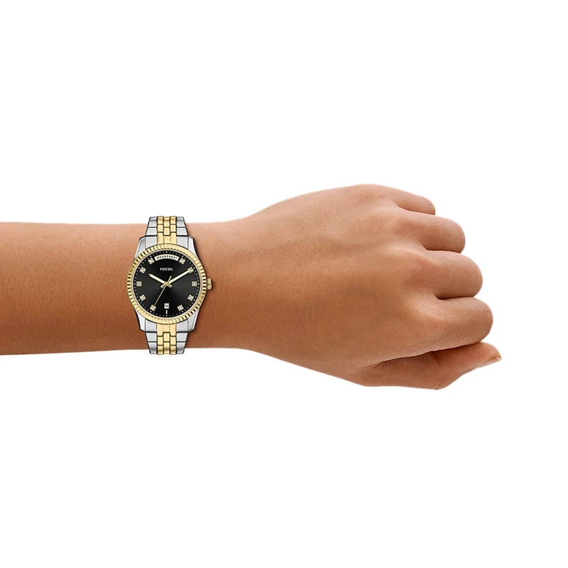 Fossil Scarlette Round Black Dial Watch ES5458