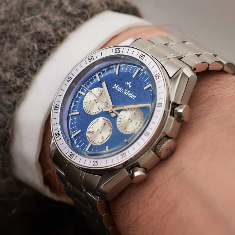 Mats Meier Arosa Racing Chronograaf HerrenUhr Silberfarbene und Blauw MM50014