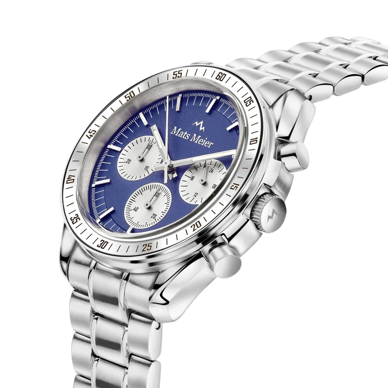 Mats Meier Arosa Racing Chronograaf HerrenUhr Silberfarbene und Blauw MM50014