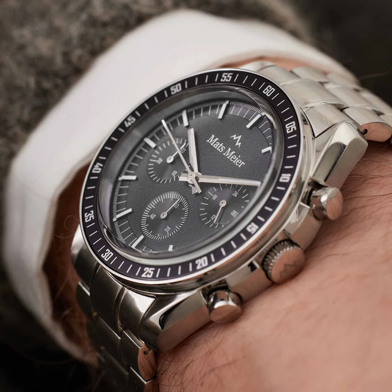 Mats Meier Arosa Racing Chronograaf HerrenUhr Silberfarbene und Schwarz MM50012