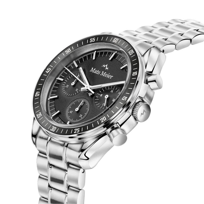 Mats Meier Arosa Racing Chronograaf HerrenUhr Silberfarbene und Schwarz MM50012
