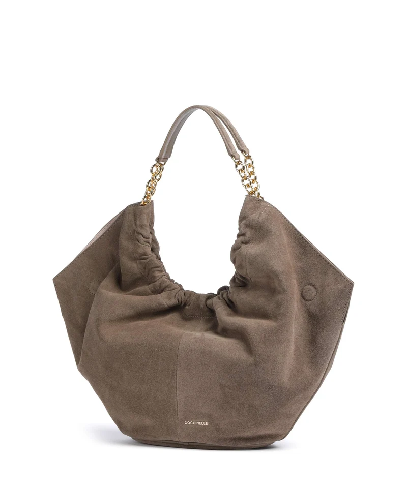 Coccinelle Smash Suede Beuteltasche warm taupe
