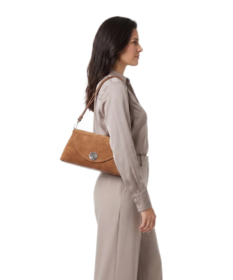 Coccinelle Nikla Suede Schultertasche cognac